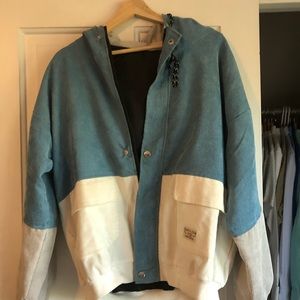 Retro Quality Corduroy hoodie jacket teal/white